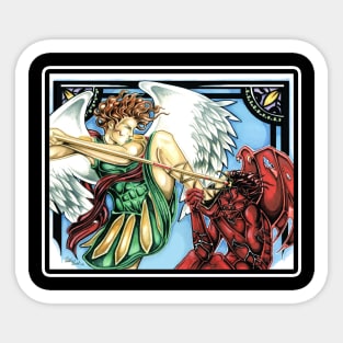 St Michael Slays the Evil One - White Outlined Version Sticker